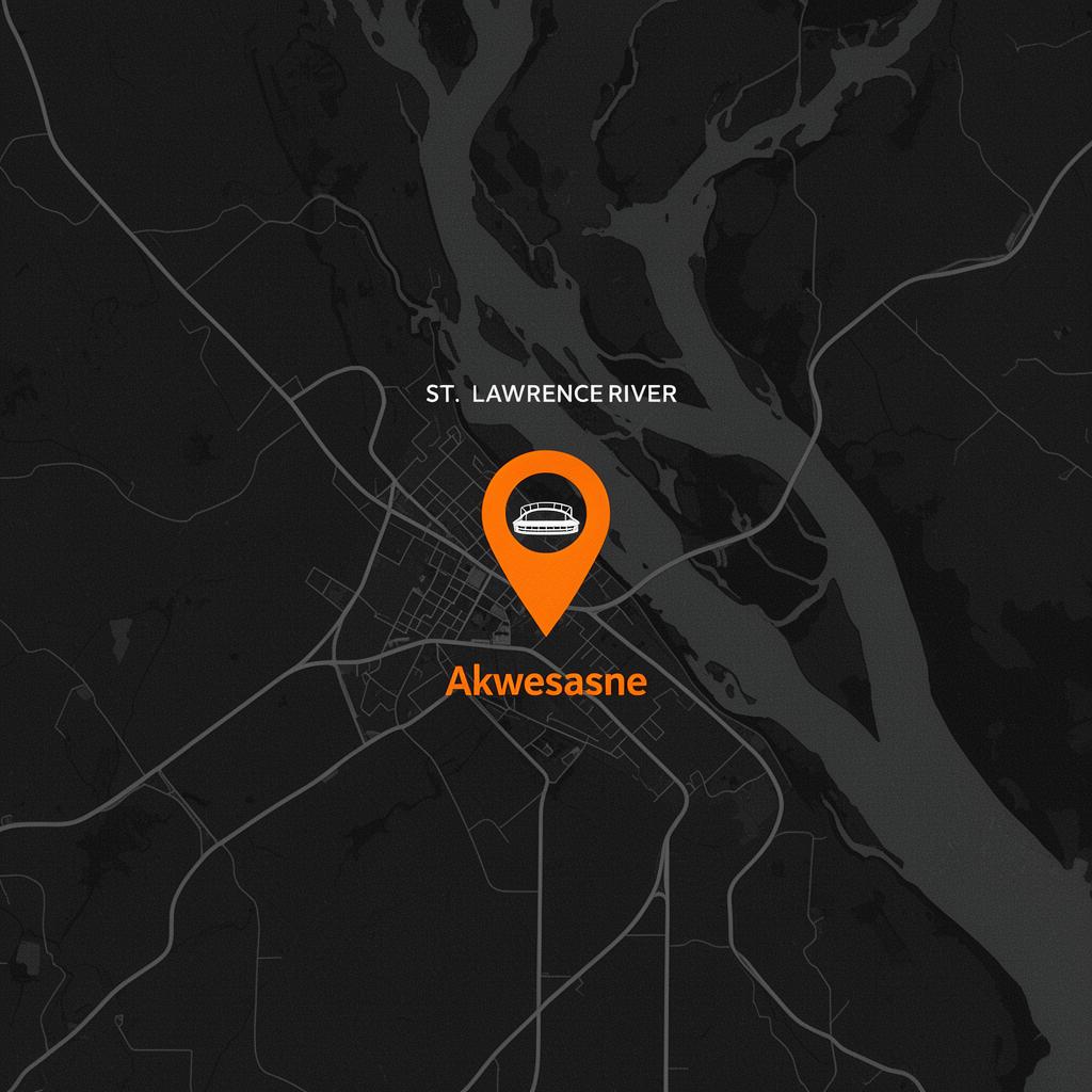 Map showing the location of A'nowara'ko:wa Arena in Akwesasne